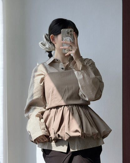 TP551 Layered Shirt - Beige | Navy