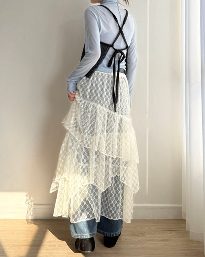 SK209 Lace Layer Skirt - White | Black
