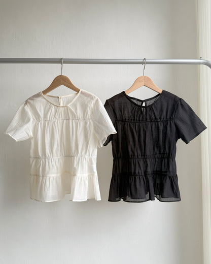 TP525 Frill Blouse - Ivory | Black