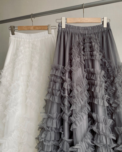 SK182 Bun Frill Skirt - White | Gray | Black