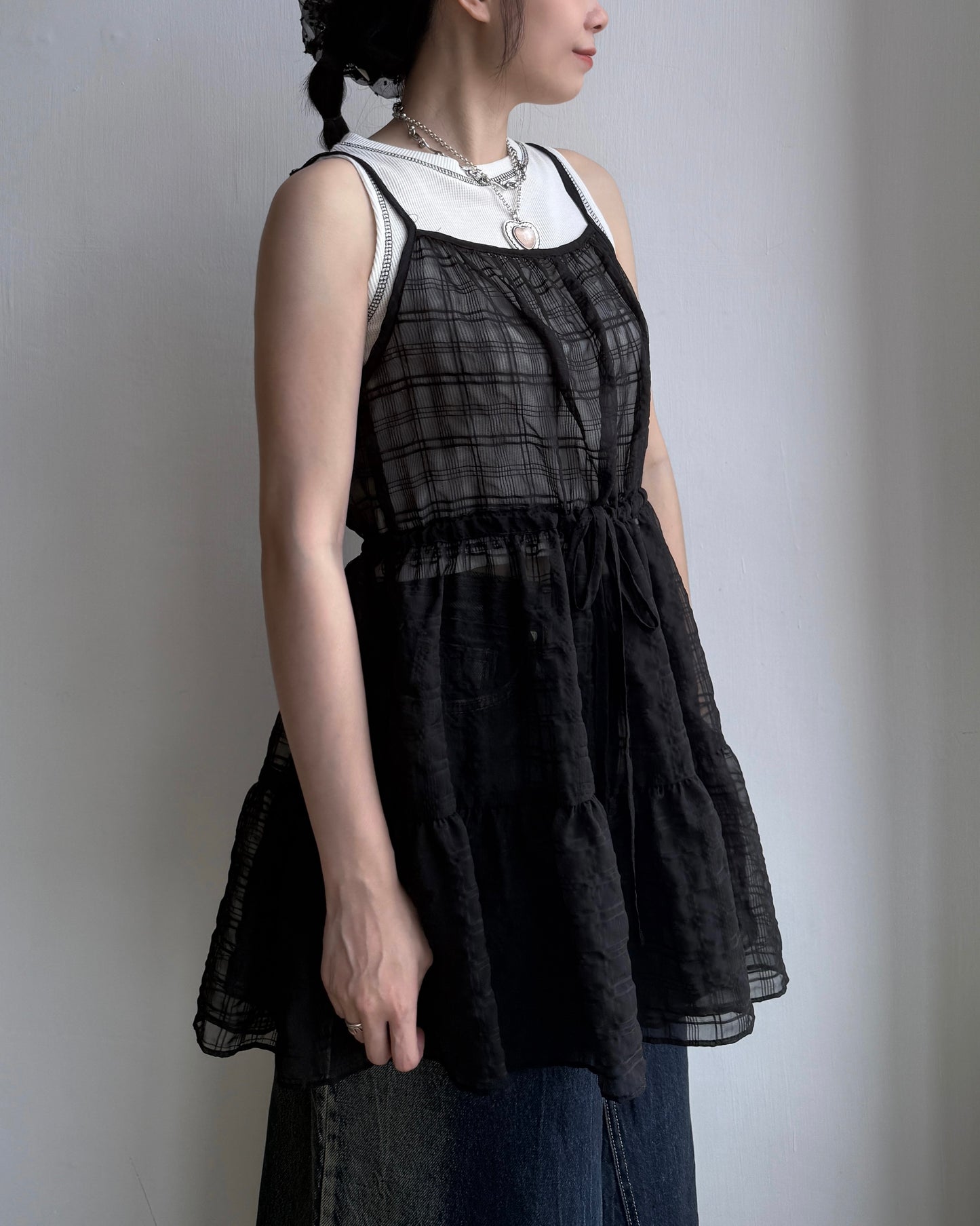 VT255 Check Sheer Vest - White | Black | Blue