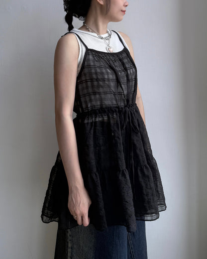 VT255 Check Sheer Vest - White | Black | Blue