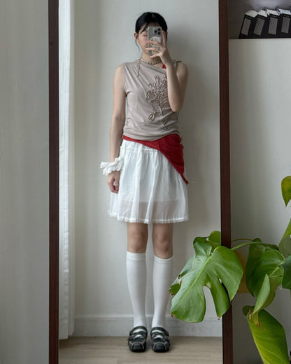 SK223 Porter Frill  Skirt - Beige | White