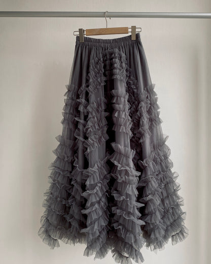 SK182 Bun Frill Skirt - White | Gray | Black