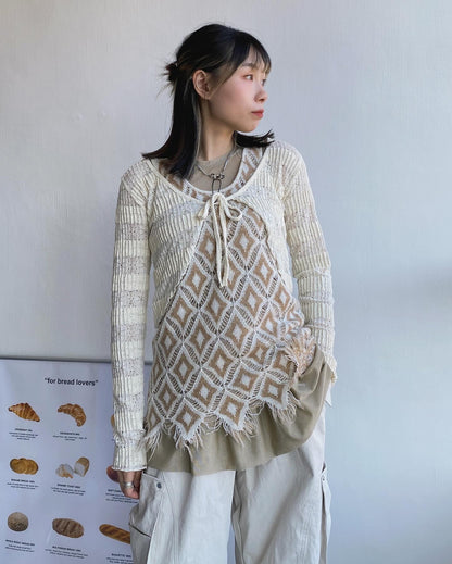 現貨 VT221 Diamond Knit Vest - Beige | Brown