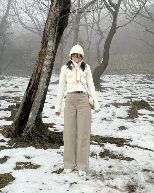 TP565 Fur Zip-up Top - Ivory | Charcoal