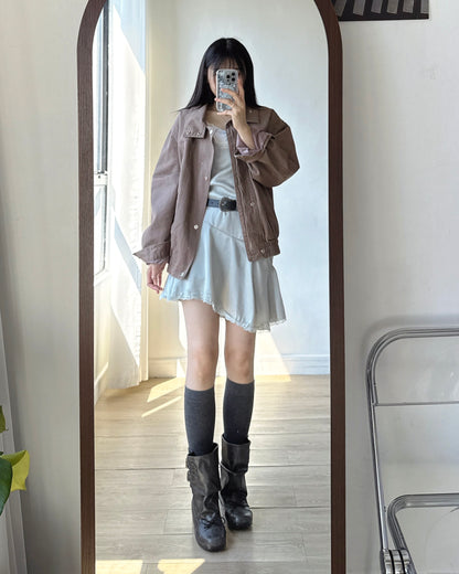 JK047 Amber Washed High Neck Jumper - Brown | Wine