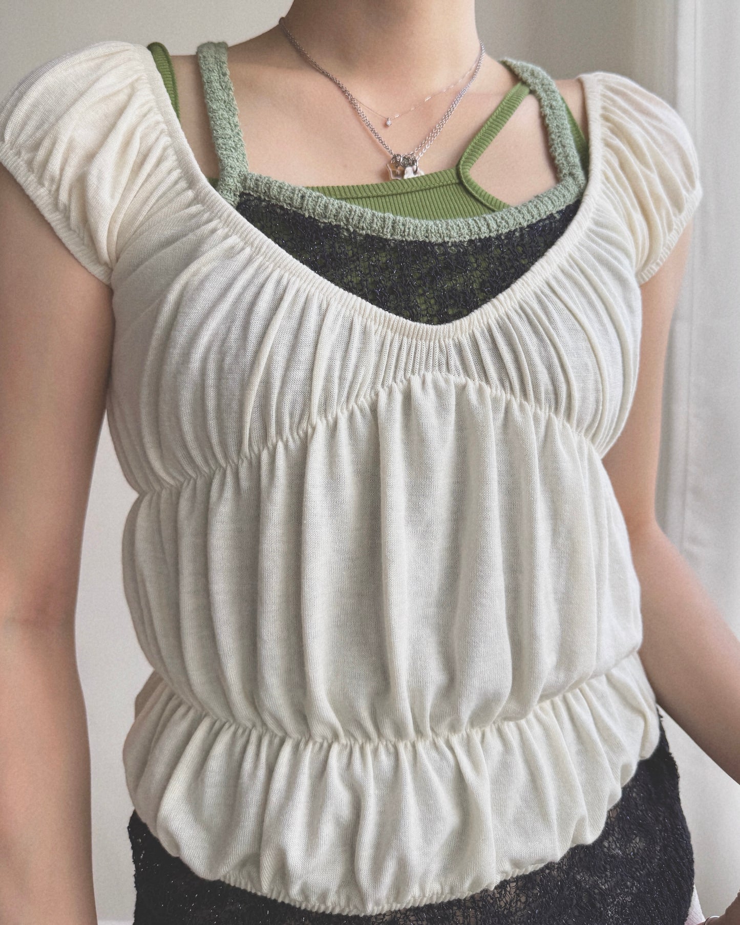 TP605 Shirred Top - Ivory | Butter | Brown