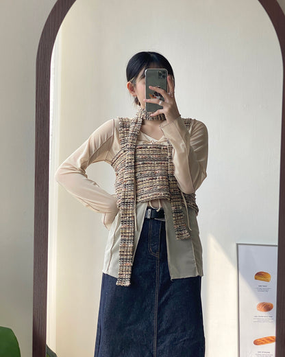 現貨 VT227 Stripe Vest - Beige | Navy