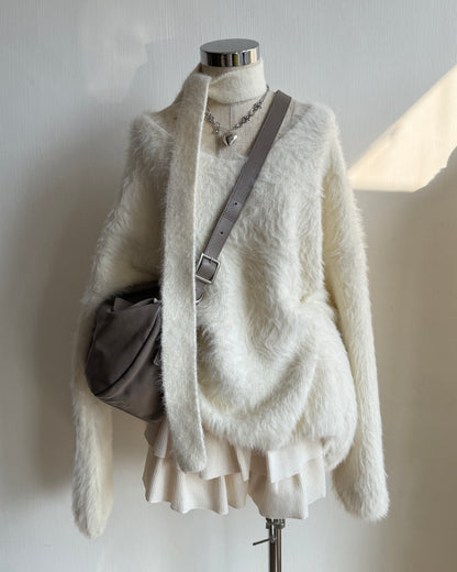 TP566 Fur V-Neck Knit - Pink | White | Brown