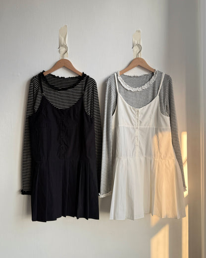 TP569 Striped Lace Top - Gray | Black