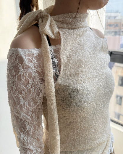 TP554 off-shoulder Lace Top - White | Black