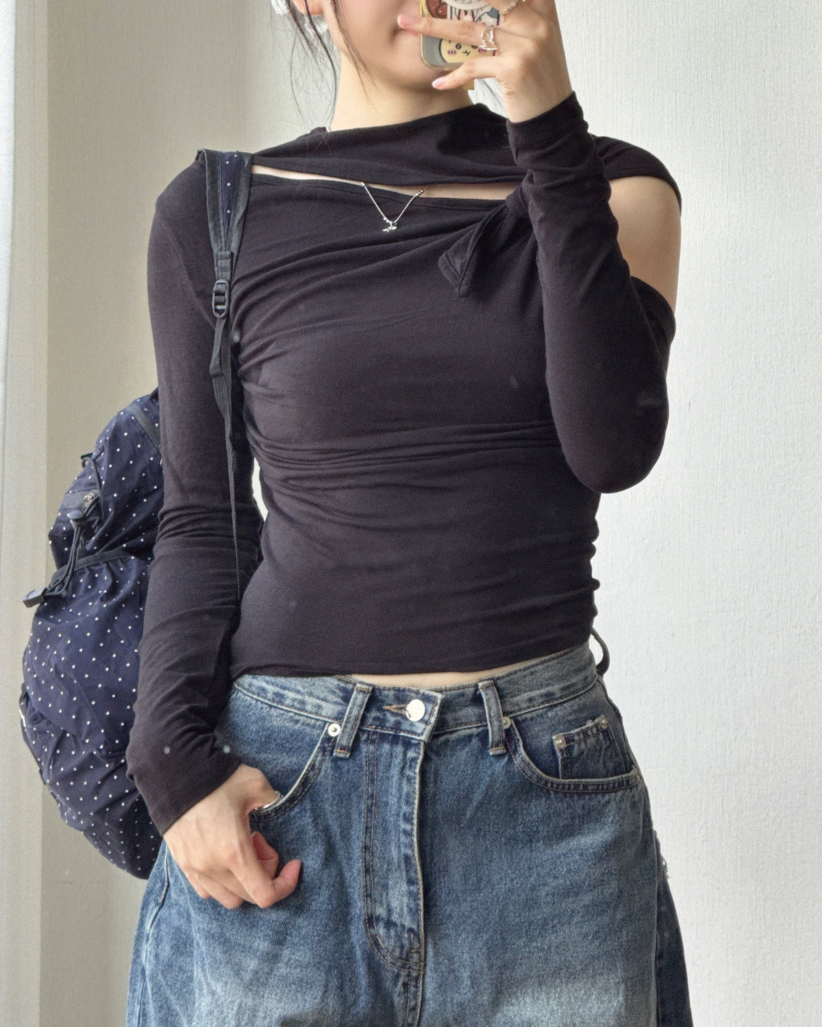 TP619 Asym Knot Cutout Top - Black | Charcoal | White