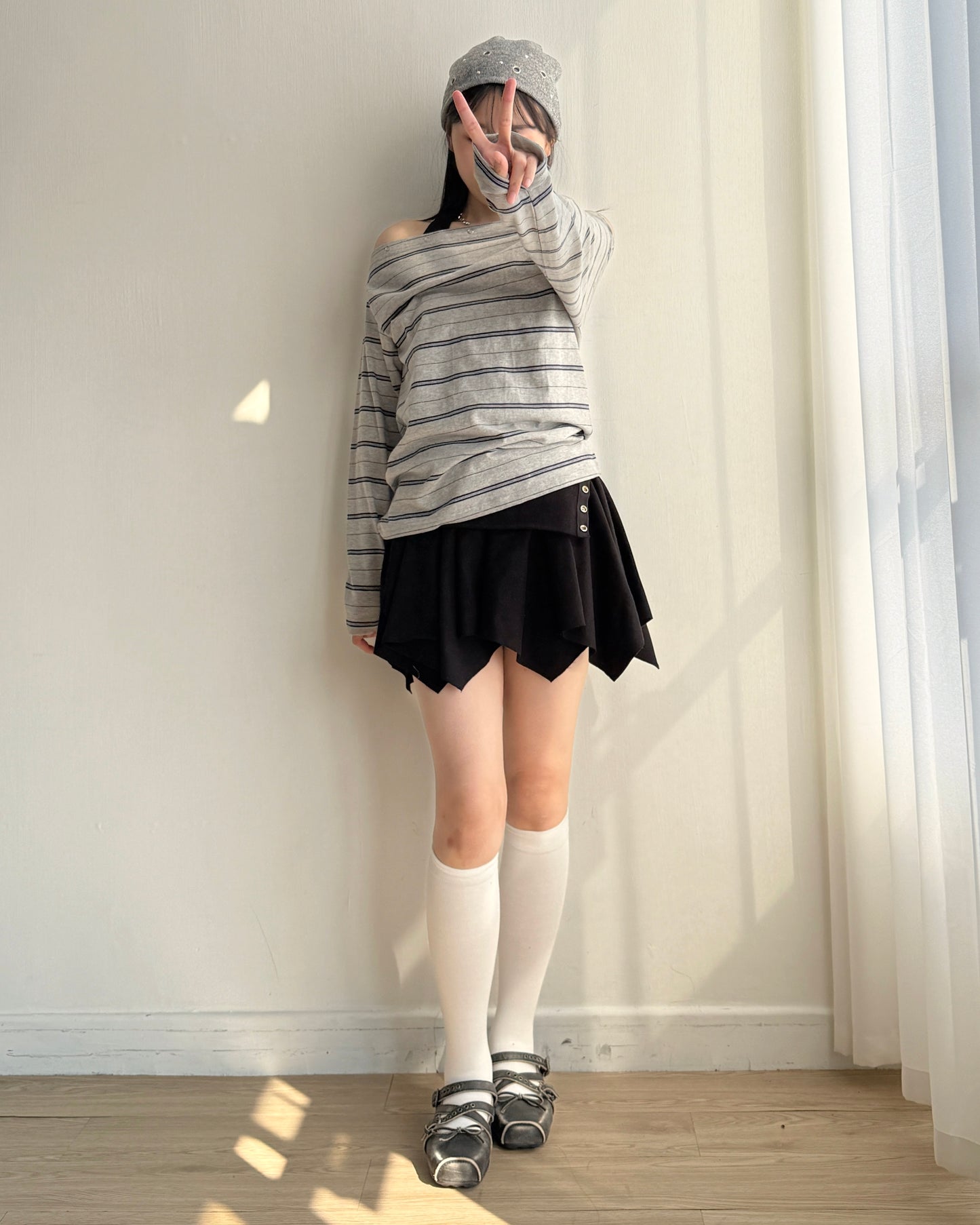 KA389 Knit Hat - Gray | Ivory | Black