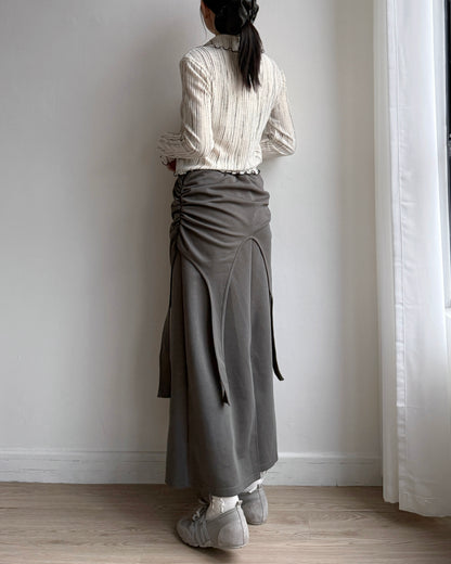 TP547 Draw Pleated Blouse - Ivory | Gray