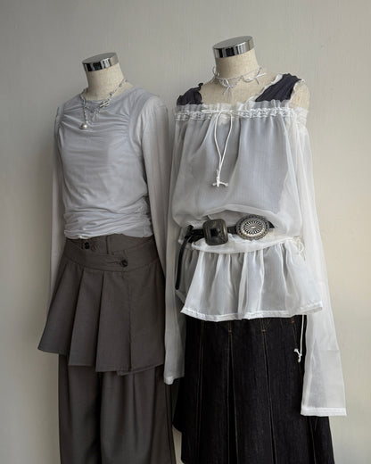 TP577 Mesh Shirring Twinset - White | Gray | Black