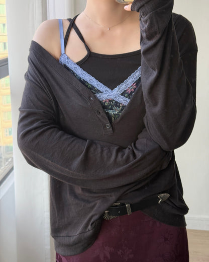 TP616 V-neck Button Sweatshirt - 6colour