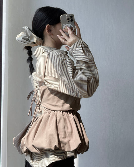 VT263 Balloon Bustier - Beige | Black