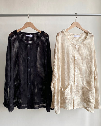 CD052 Meshed Cardigan - Ivory | Black