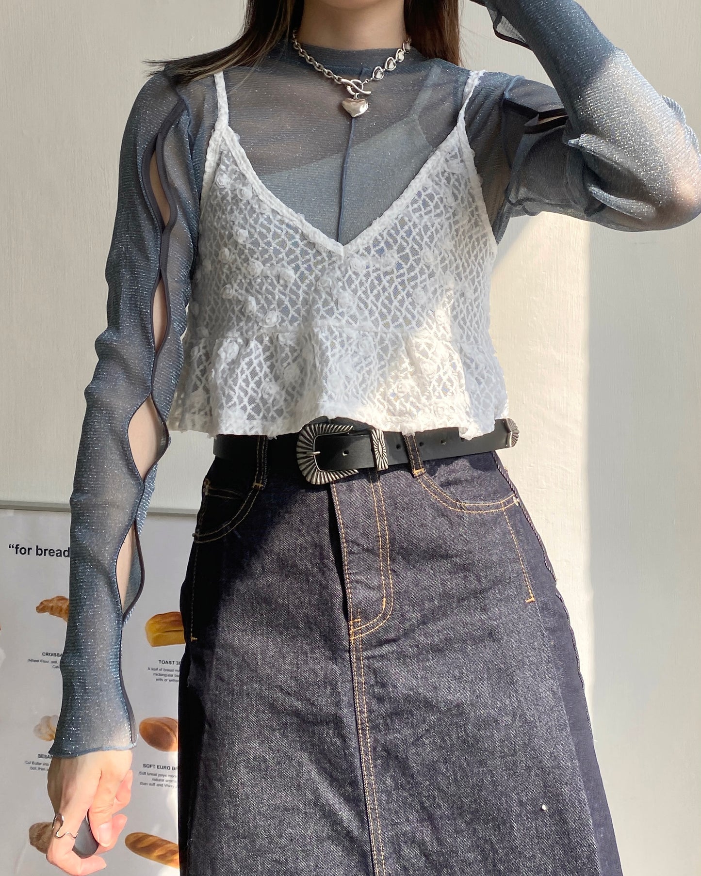 現貨 TP485 JP 2way Sheer Top - Blue | Charcoal