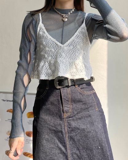 現貨 TP485 JP 2way Sheer Top - Blue | Charcoal