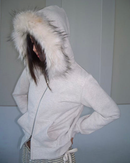 JK043 Trimmed Zip-up Jacket - Ivory | Gray