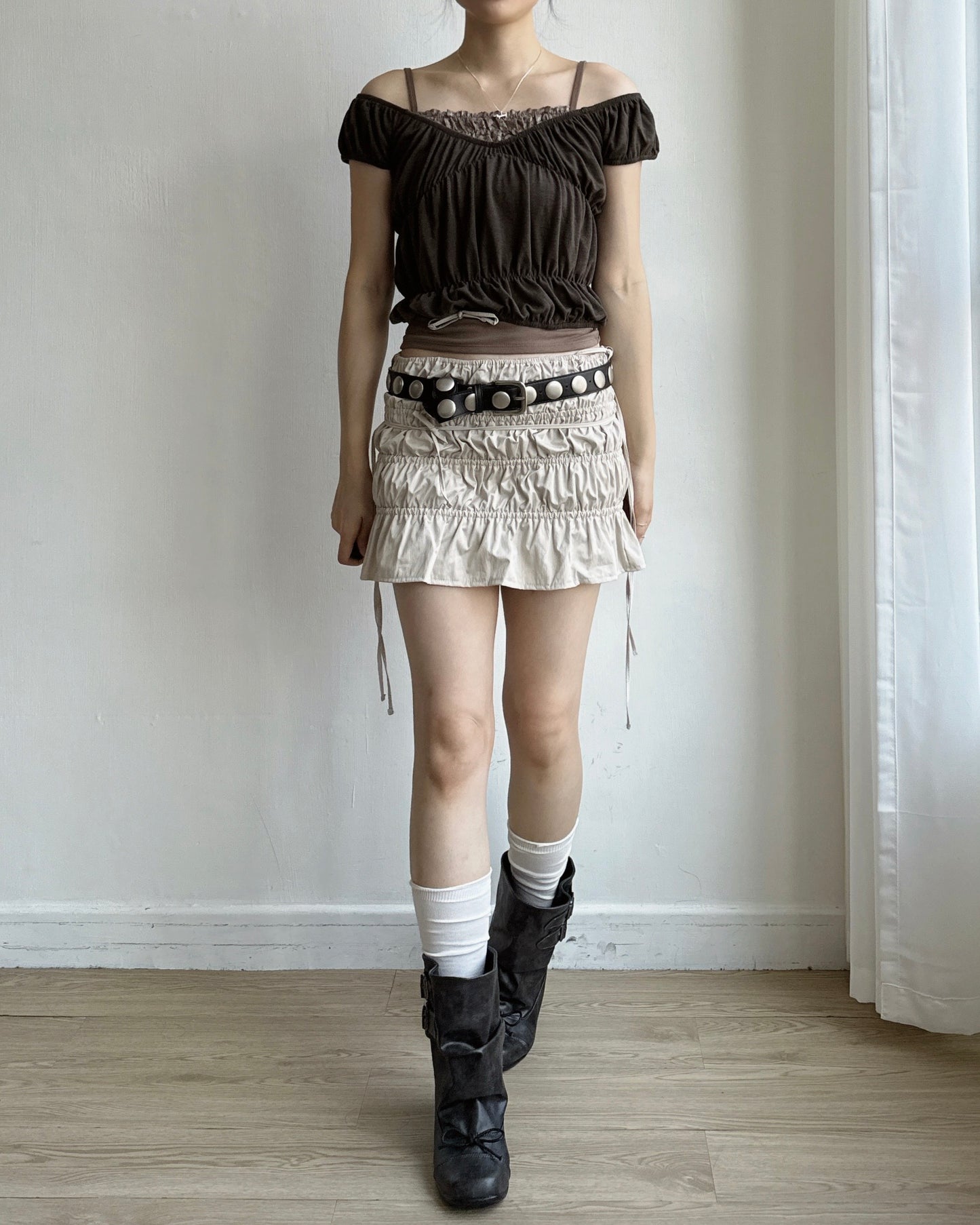 TP605 Shirred Top - Ivory | Butter | Brown