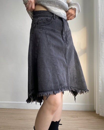 SK181 Irregular Ruffle Skirt - Gray | Black