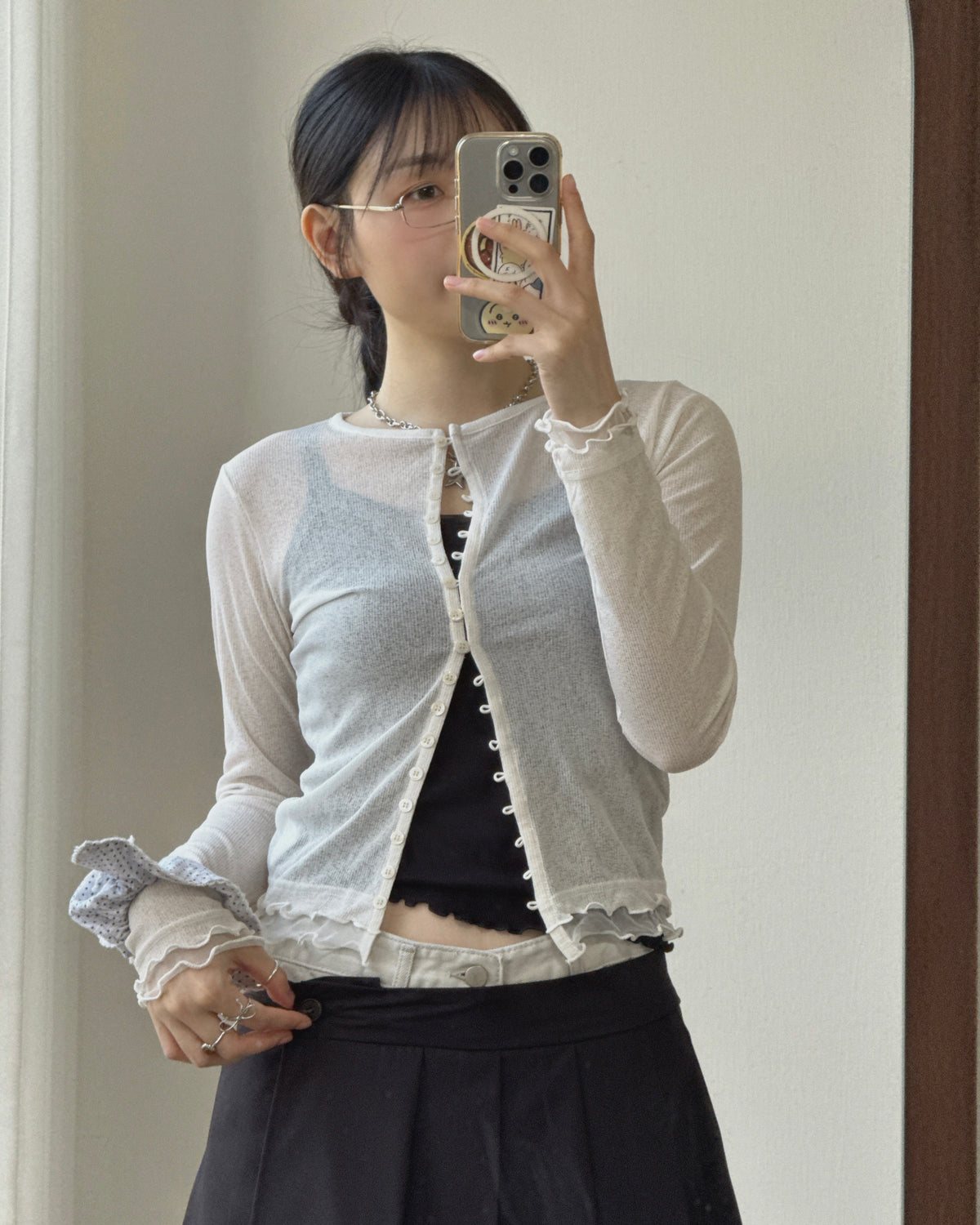 CD060 See-Through Cardigan - Pink | Whit | Black
