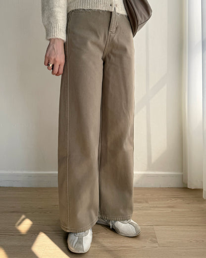 JN062 內有毛毛直筒牛仔褲 - Beige | Blue