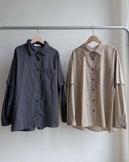TP551 Layered Shirt - Beige | Navy