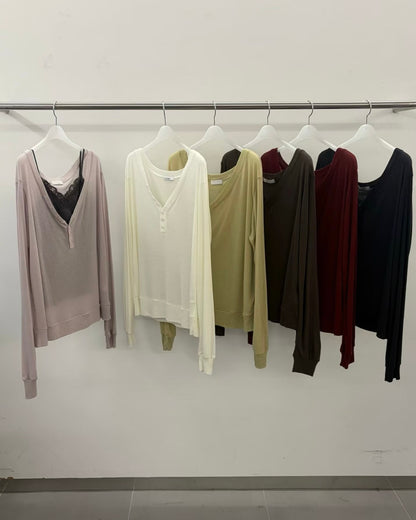 TP616 V-neck Button Sweatshirt - 6colour