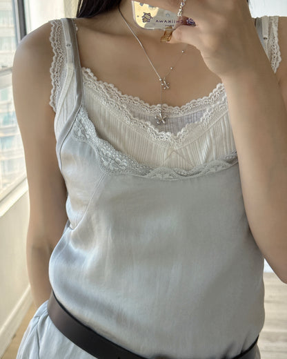 DS297 Asymmetrical Satin Lace OPS - Light Mint | Ivory