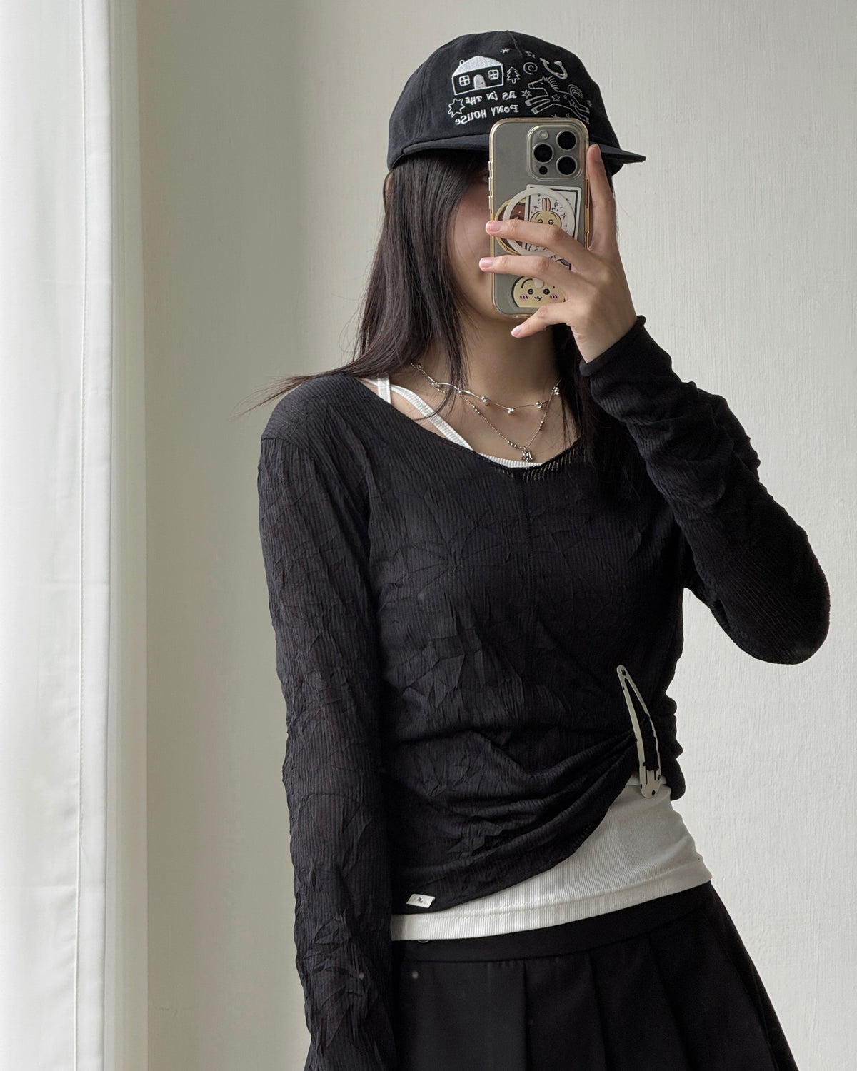 TP608 V-Neck Wrinkles Top - Ivory | Gray | Black