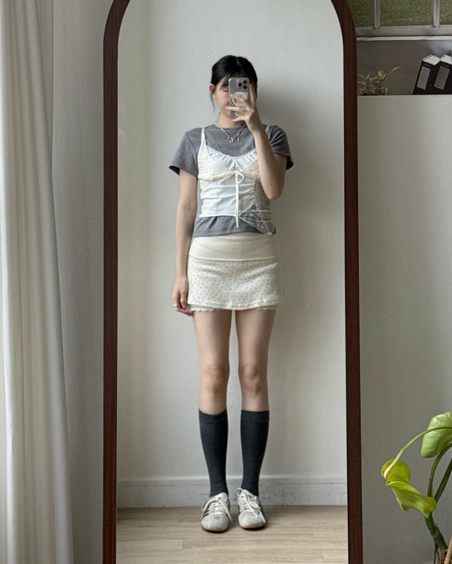 SK222 Floral Skirt - Ivory | Gray