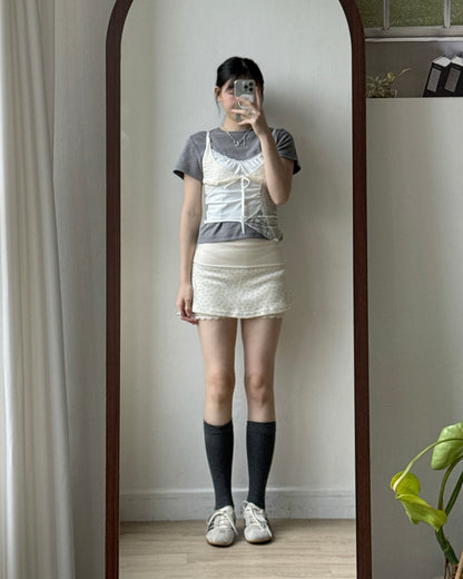 SK222 Floral Skirt - Ivory | Gray