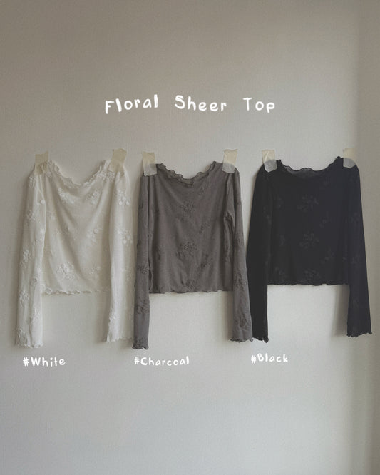 TP614 Floral Sheer Top - Gray | White | Black