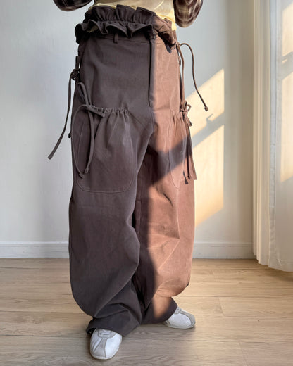 PT077 蝴蝶皺褶休閑褲(連腰帶) - Brown | Black