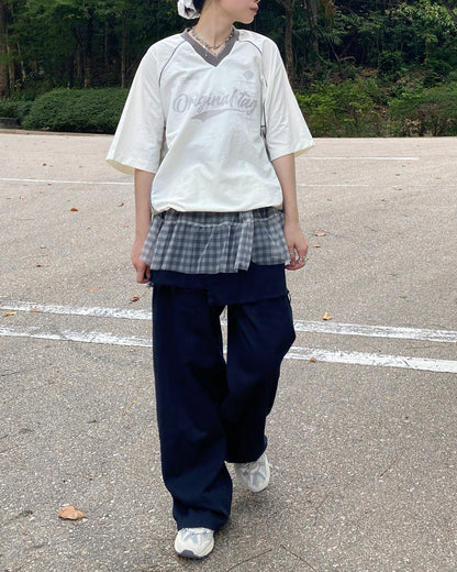 PT071 Wrap Pants - Beige | Navy