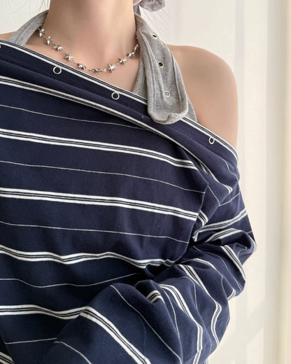 TP572 Striped Snap Top - Gray | Navy