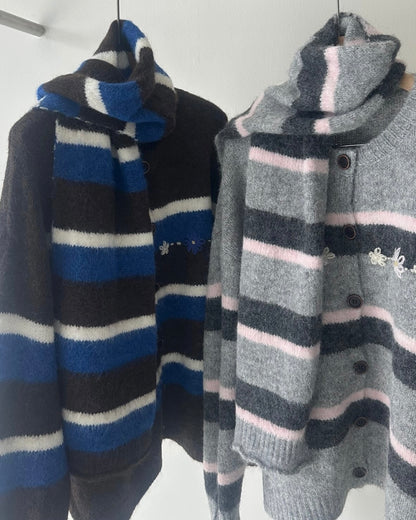 Preorder 🌸 CD054 Floral Muffler Knit - Gray | Brown