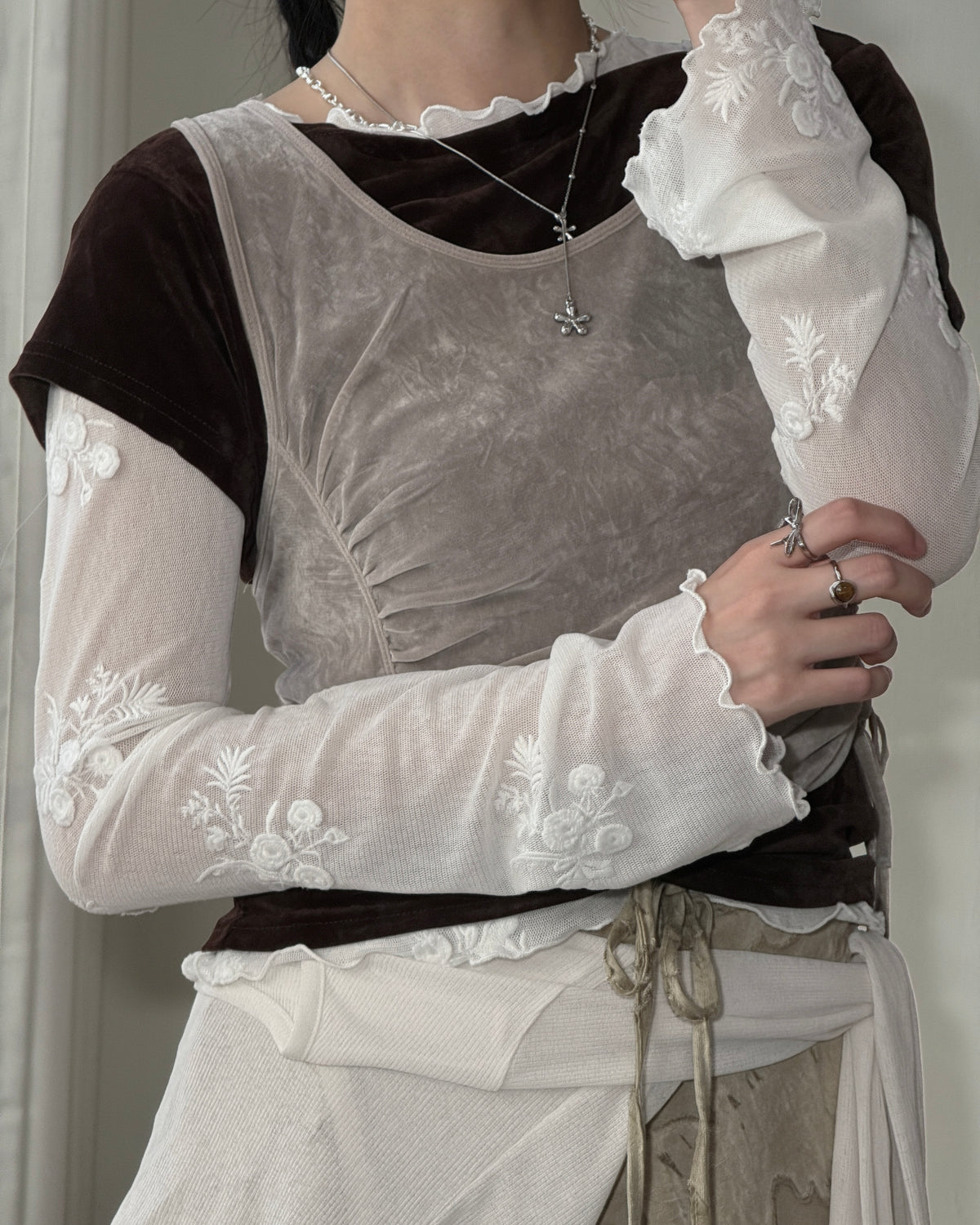 VT332 Velvet Drawstring Vest - Ivory | Beige | Charcoal