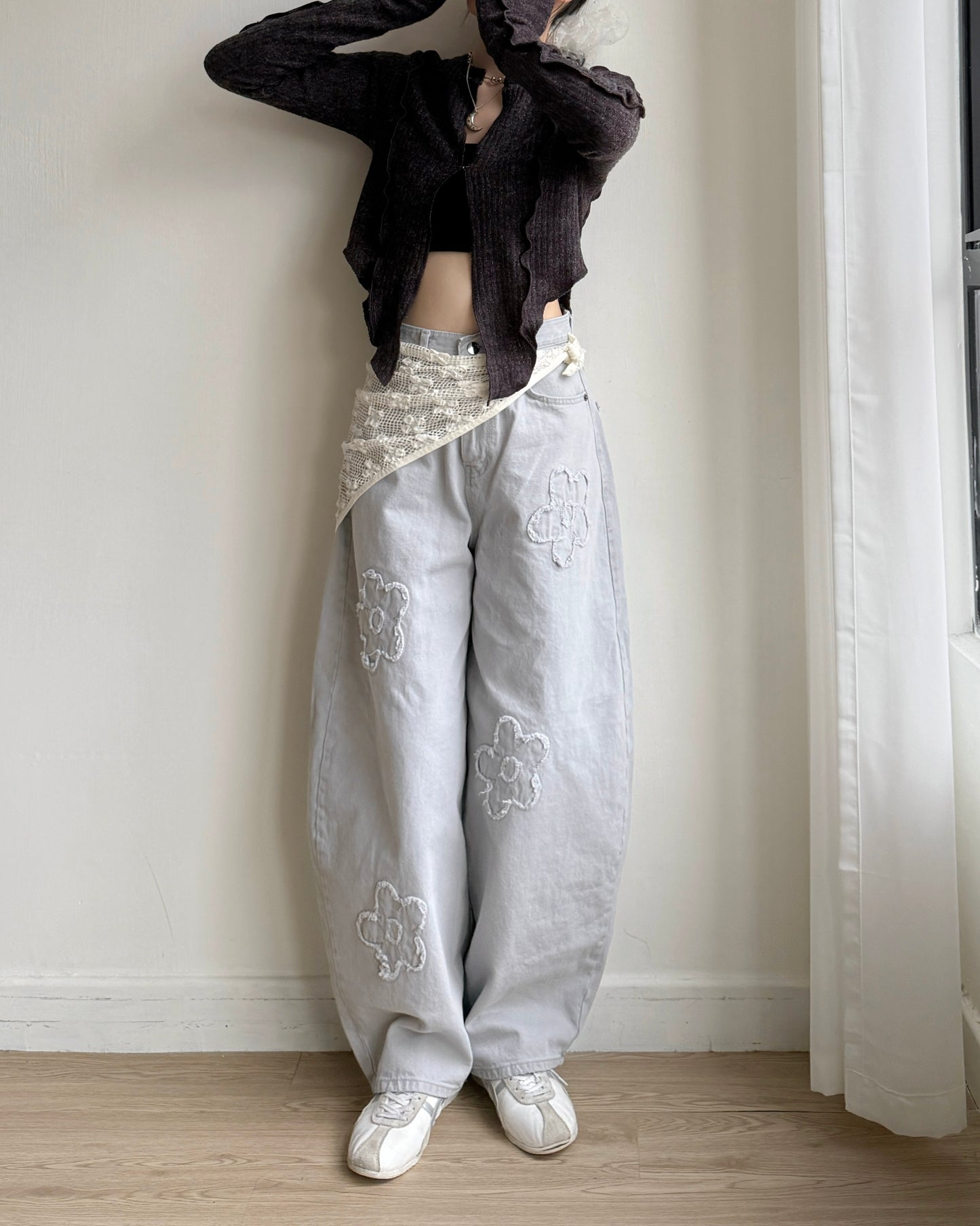 🩵牛仔褲限定優惠 JN061 Floral Jeans - Gray