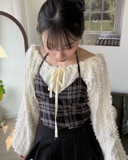 VT279 Check Scrunchie Blouse - Navy | Black