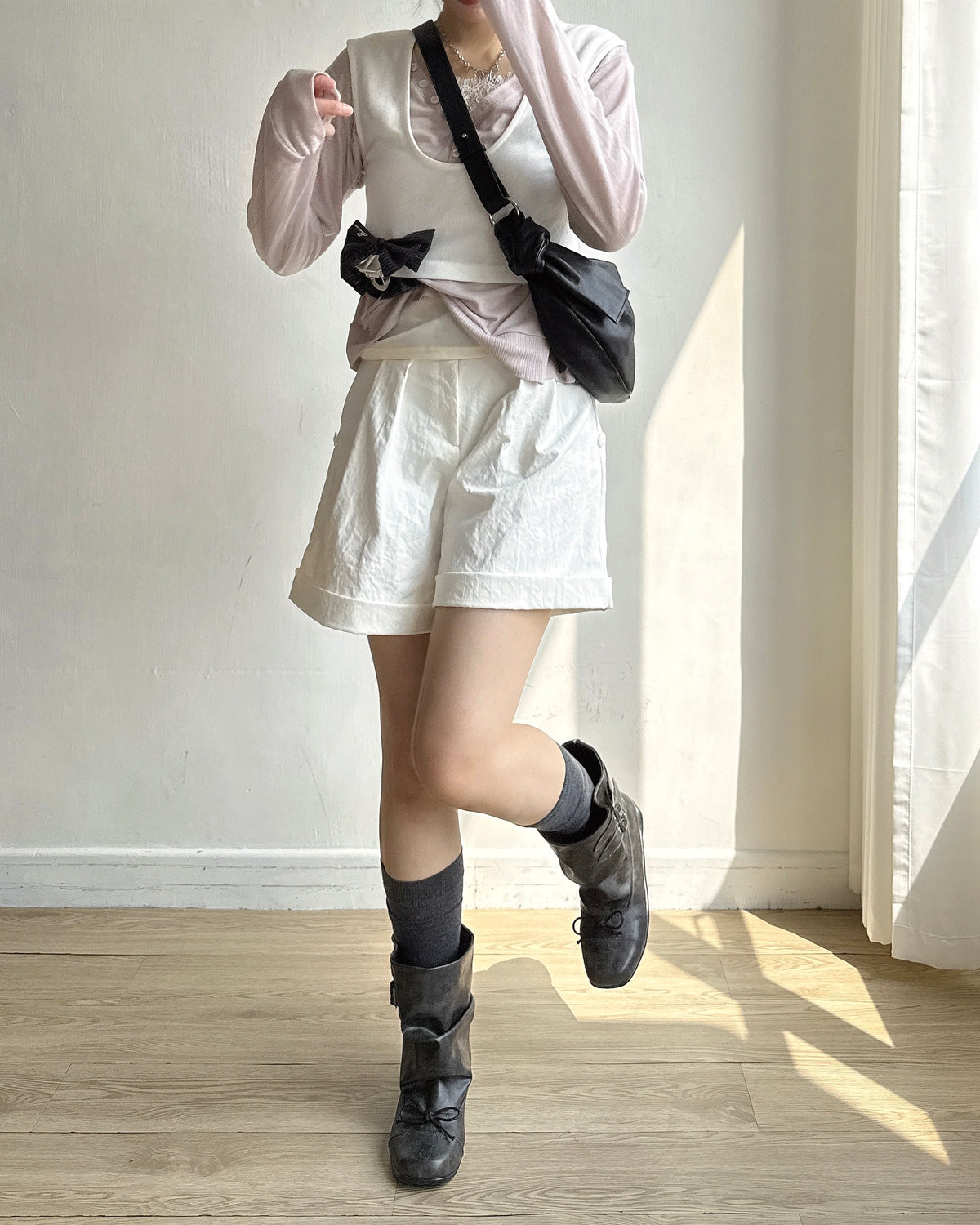 TP616 V-neck Button Sweatshirt - Black | White | Khaki | Pink