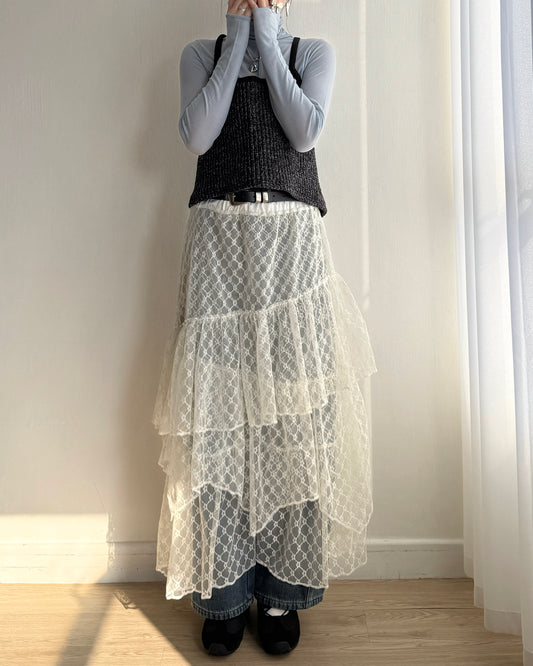 SK209 Lace Layer Skirt - White | Black