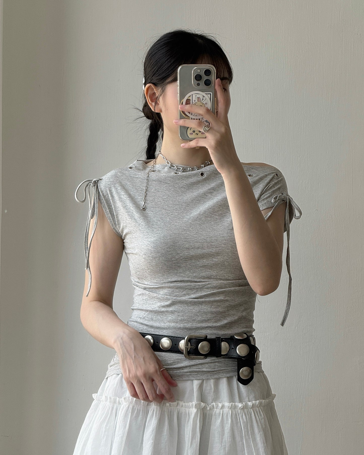 TP591 Eyelet Boat Neck Top - White | Gray | Black