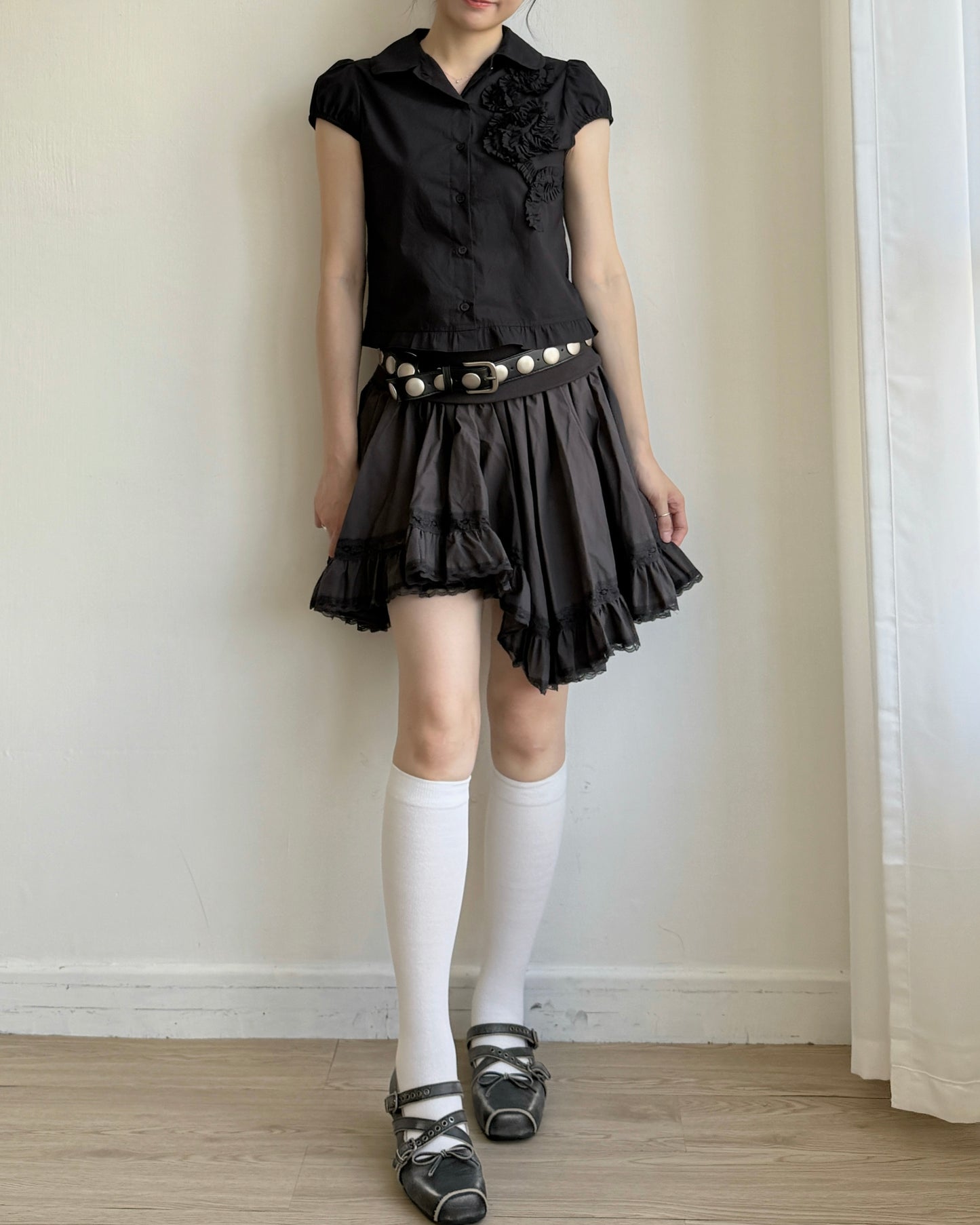 SK224 Lace Pleated Skirt/Tube Top - White | Black