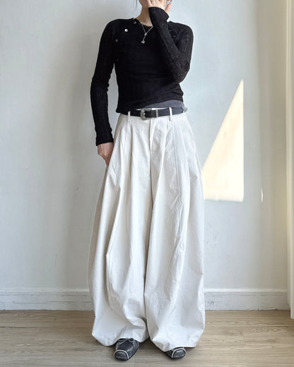 PT086 Balloon Wide Pants - Ivory | Black