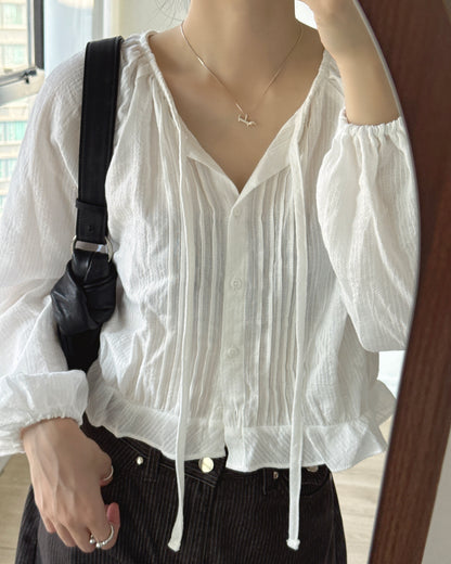 TP620 Pintuck Tie Blouse - Black | White